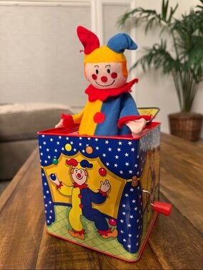 Schylling Vintage-Style Blue & Yellow Jack-in-the-Box Clown Toy